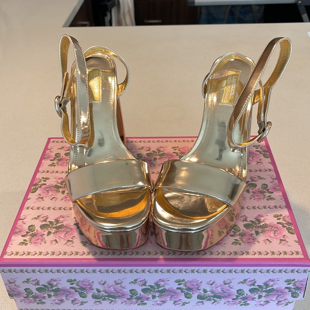 Dolly Platform Sandal Gold LoveShackFancy Larroude